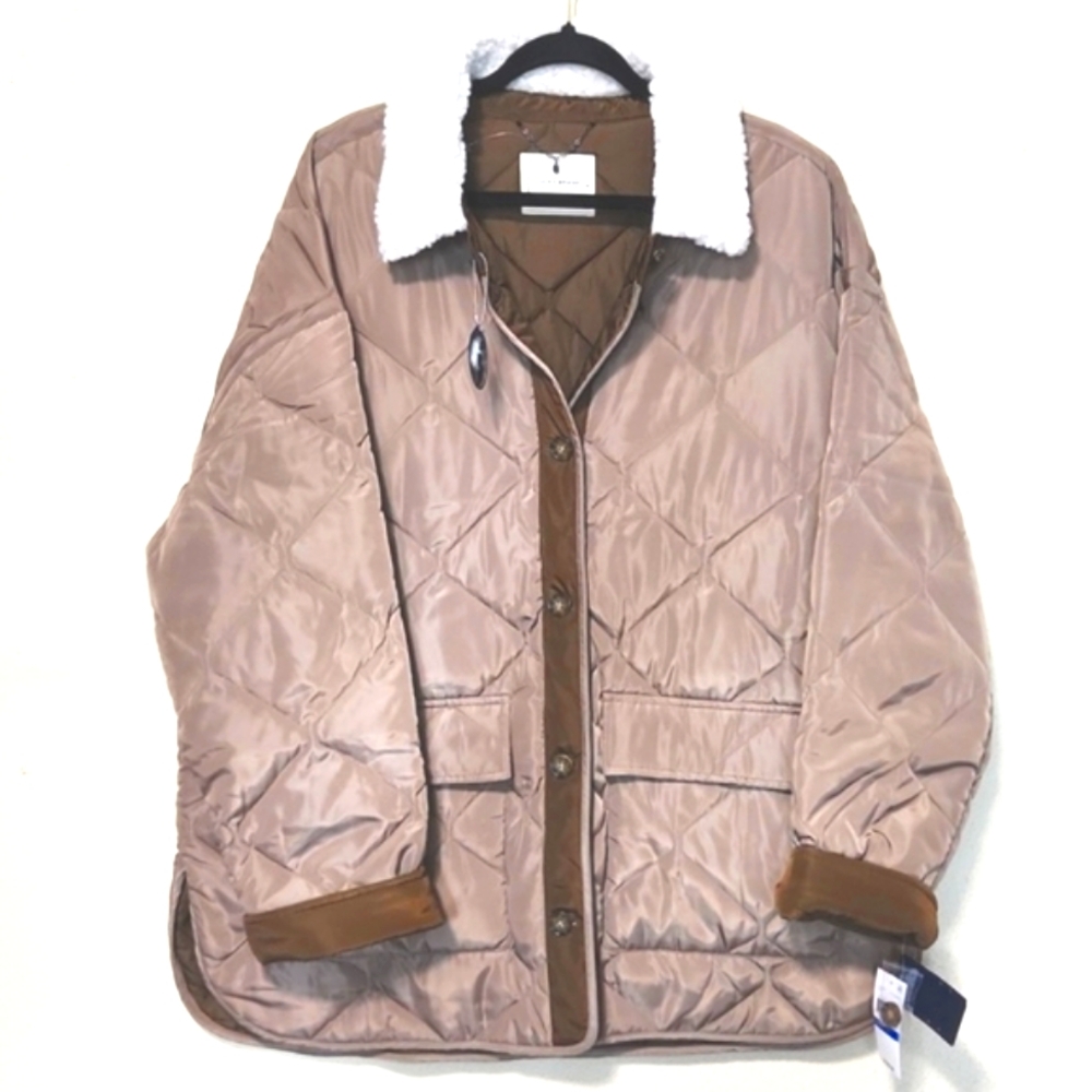 NWT! Lucky Brand Quilted Faux Fur Toffee Tobacco XL - Picture 1 of 15